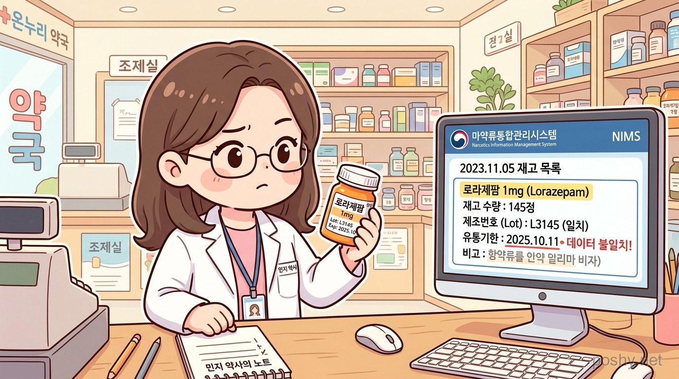 향정 실물과 NIMS 재고 불일치 해결 가이드 일러스트
